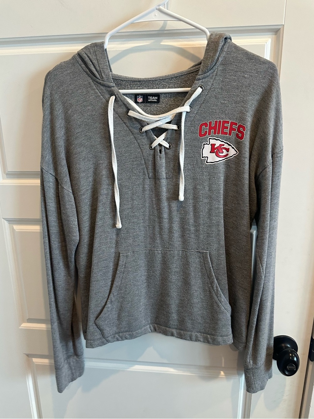 NFL Team Apparel Small Kansas City Chiefs Lace Up Hoodie Gray Football Top